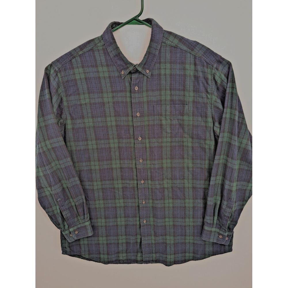 LL Bean Men's XXL Tall Green Black Watch Scotch Plaid Flannel Button Down Shirt